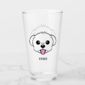 Schattigee witte bichon frise hond stekende tong u glas (Voorkant)