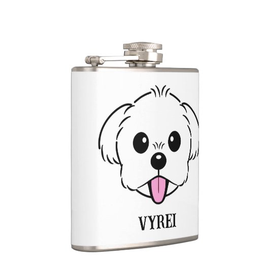 Schattigee witte bichon frise hond stekende tong u heupfles (Rechts)