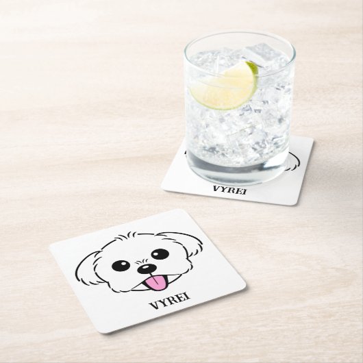 Schattigee witte bichon frise hond stekende tong u kartonnen onderzetters (Insitu)