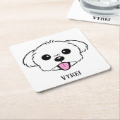 Schattigee witte bichon frise hond stekende tong u kartonnen onderzetters (Schuin)