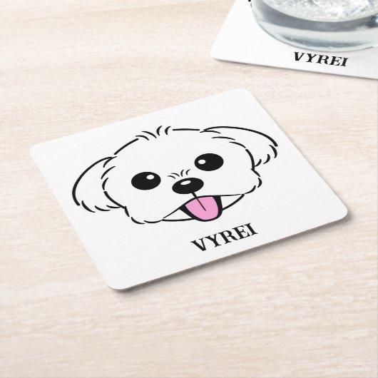 Schattigee witte bichon frise hond stekende tong u kartonnen onderzetters (Schuin)