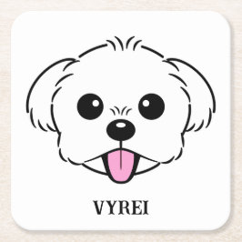 Schattigee witte bichon frise hond stekende tong u kartonnen onderzetters