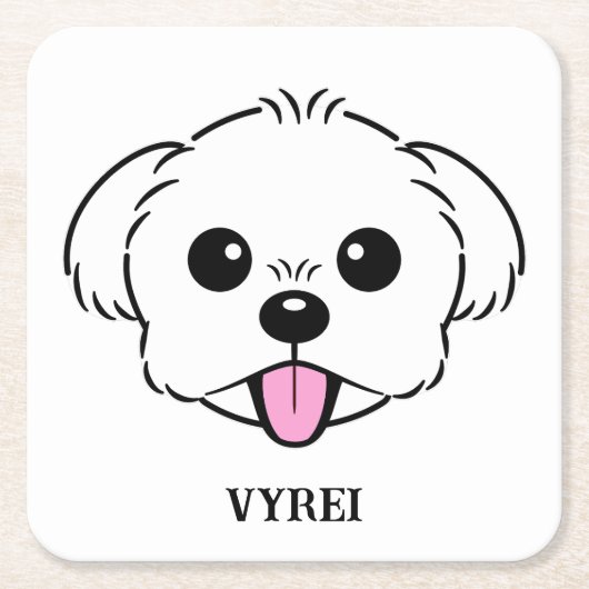 Schattigee witte bichon frise hond stekende tong u kartonnen onderzetters (Voorkant)