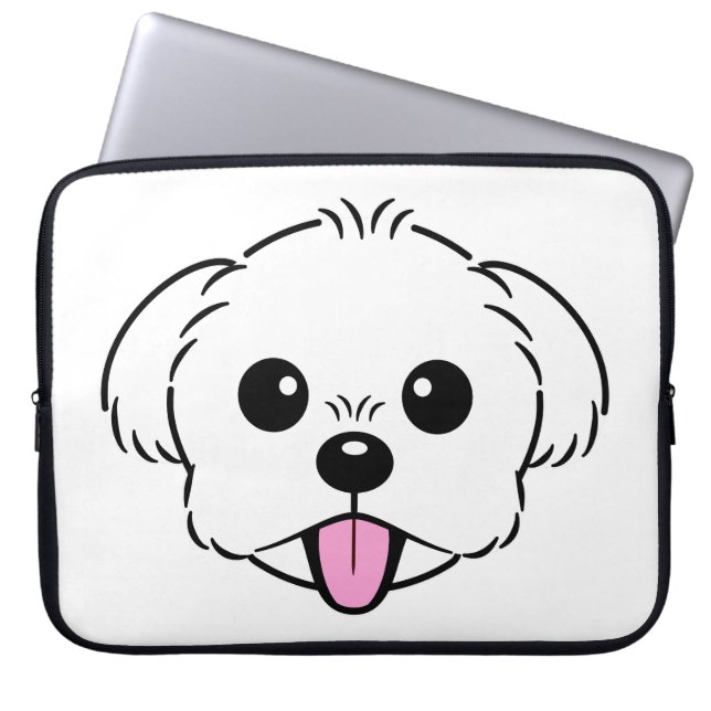 Schattigee witte bichon frise hond stekende tong u laptop sleeve (Voorkant)