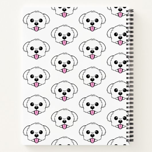Schattigee witte bichon frise hond stekende tong u notitieboek (Achterkant)