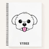Schattigee witte bichon frise hond stekende tong u notitieboek (Voorkant)