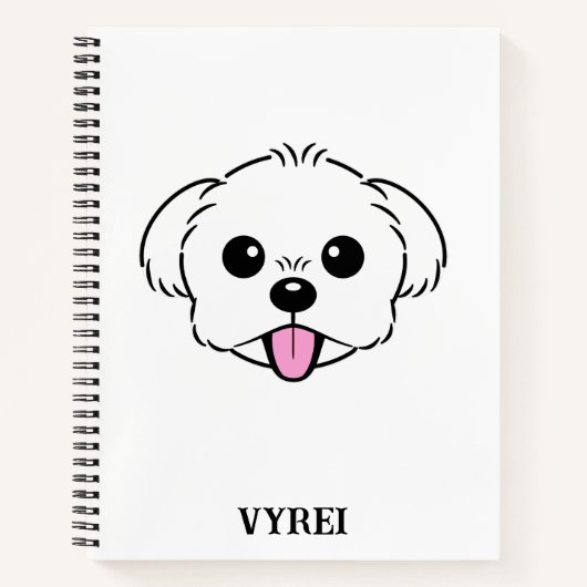 Schattigee witte bichon frise hond stekende tong u notitieboek (Voorkant)