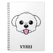 Schattigee witte bichon frise hond stekende tong u notitieboek (Voorkant)
