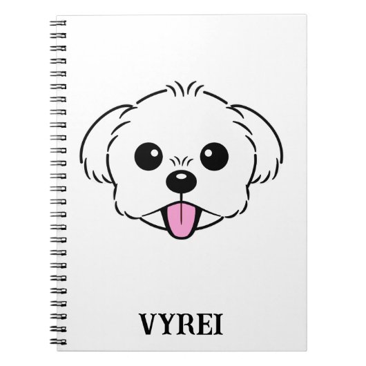 Schattigee witte bichon frise hond stekende tong u notitieboek (Voorkant)