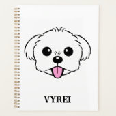 Schattigee witte bichon frise hond stekende tong u planner (Voorkant)