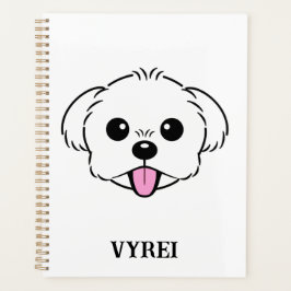 Schattigee witte bichon frise hond stekende tong u planner