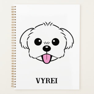 Schattigee witte bichon frise hond stekende tong u planner