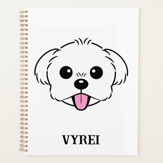 Schattigee witte bichon frise hond stekende tong u planner (Voorkant)