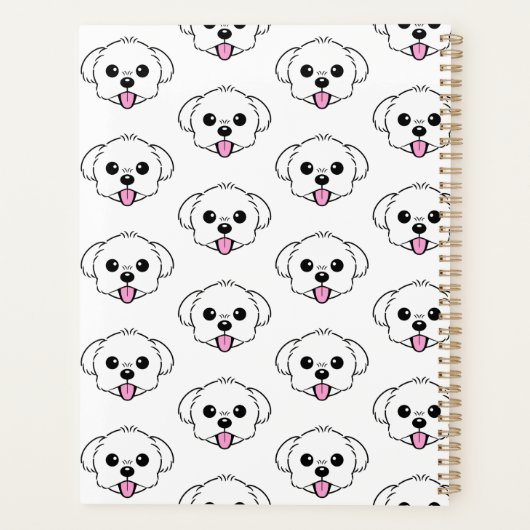Schattigee witte bichon frise hond stekende tong u planner (Achterkant)