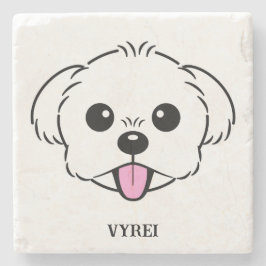 Schattigee witte bichon frise hond stekende tong u stenen onderzetter