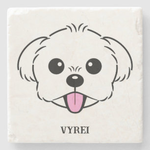 Schattigee witte bichon frise hond stekende tong u stenen onderzetter