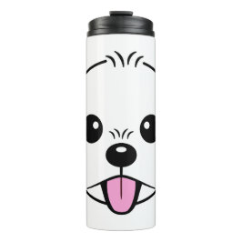 Schattigee witte bichon frise hond stekende tong u thermosbeker