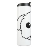 Schattigee witte bichon frise hond stekende tong u thermosbeker (Gedraaid links)