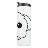 Schattigee witte bichon frise hond stekende tong u thermosbeker (Geroteerd rechts)