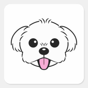 Schattigee witte bichon frise hond stekende tong u vierkante sticker