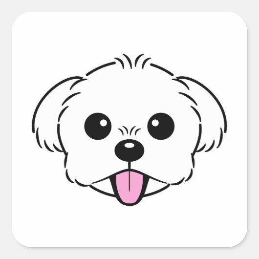 Schattigee witte bichon frise hond stekende tong u vierkante sticker (Voorkant)