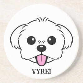 Schattigee witte bichon frise hond stekende tong u zandsteen onderzetter