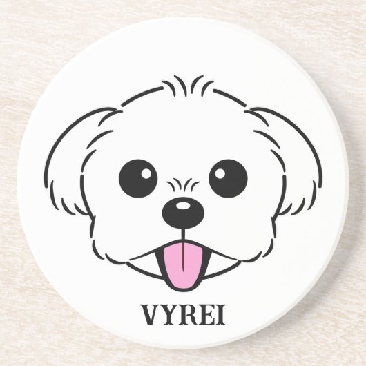 Schattigee witte bichon frise hond stekende tong u zandsteen onderzetter (Voorkant)