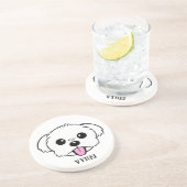 Schattigee witte bichon frise hond stekende tong u zandsteen onderzetter (Zijkant)