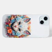 Schattigee Witte Blauwe Kat met bloemenknipsel Case-Mate iPhone Case (Achterkant (horizontaal))