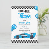 Schattigee Witte & Blauwe Racecar Kids Verjaardag Kaart (Staand voorkant)