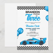 Schattigee Witte & Blauwe Racecar Kids Verjaardag Kaart (Voorkant / Achterkant)