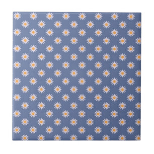 Schattigee witte bloemen op blauw patroon tegeltje