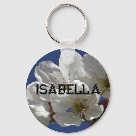 Schattigee witte bloemen sleutelhanger (Voorkant)