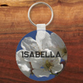 Schattigee witte bloemen sleutelhanger (Voorkant)