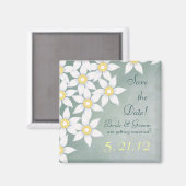 Schattigee Witte Bloemen Trouwen Save the Date Magneet (Voorkant / Achterkant)