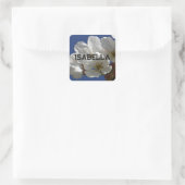 Schattigee witte bloemen vierkante sticker (Tas)