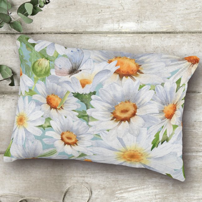 Schattigee Witte Bloemen  Waterverf Daisies Accent Kussen (Creator heeft geüpload)