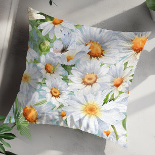 Schattigee Witte Bloemen Waterverf Daisies Kussen