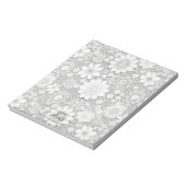 Schattigee witte bloemenkant naam papier pad notitieblok (Linkerzijde)
