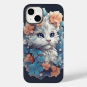 Schattigee witte bloemenkat Case-Mate iPhone case (Achterkant)