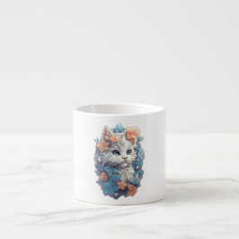 Schattigee witte bloemenkat espresso kop