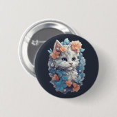 Schattigee witte bloemenkat ronde button 5,7 cm (Voorkant /achterkant)