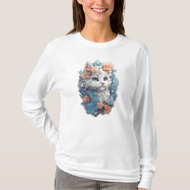 Schattigee witte bloemenkat t-shirt