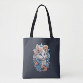Schattigee witte bloemenkat tote bag (Voorkant)