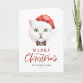 Schattigee Witte Britse Korthaar Kat Kerstman Feestdagen Kaart (Voorkant)