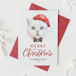 Schattigee Witte Britse Korthaar Kat Kerstman Feestdagenkaart<br><div class="desc">Vrolijk kerstfeest! Verstuur vakantiebezoekers naar familie en vrienden met een kattegetande kerstkaart. Het bevat een waterverf illustratie van een schattige witte Britse stengel met een kersthoed en een tartan boeg stropdas. De teksten zijn volledig bewerkbaar. Personaliseer door een groet, een namen en een bericht toe te voegen. Deze kerstkaart is...</div>
