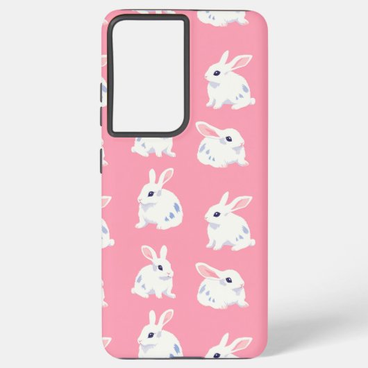 Schattigee Witte Bunnies op Roze - Schattig Patroo Samsung Galaxy Hoesje (Achterkant)