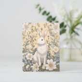 Schattigee Witte Bunny Pastel Gele Bloemen Briefkaart (Staand voorkant)
