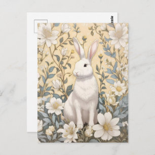 Schattigee Witte Bunny Pastel Gele Bloemen Briefkaart