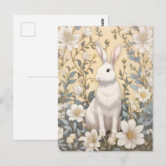 Schattigee Witte Bunny Pastel Gele Bloemen Briefkaart (Voorkant / Achterkant)